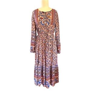 Vintage 1990s Floral Bohemian Maxi Dress Medium